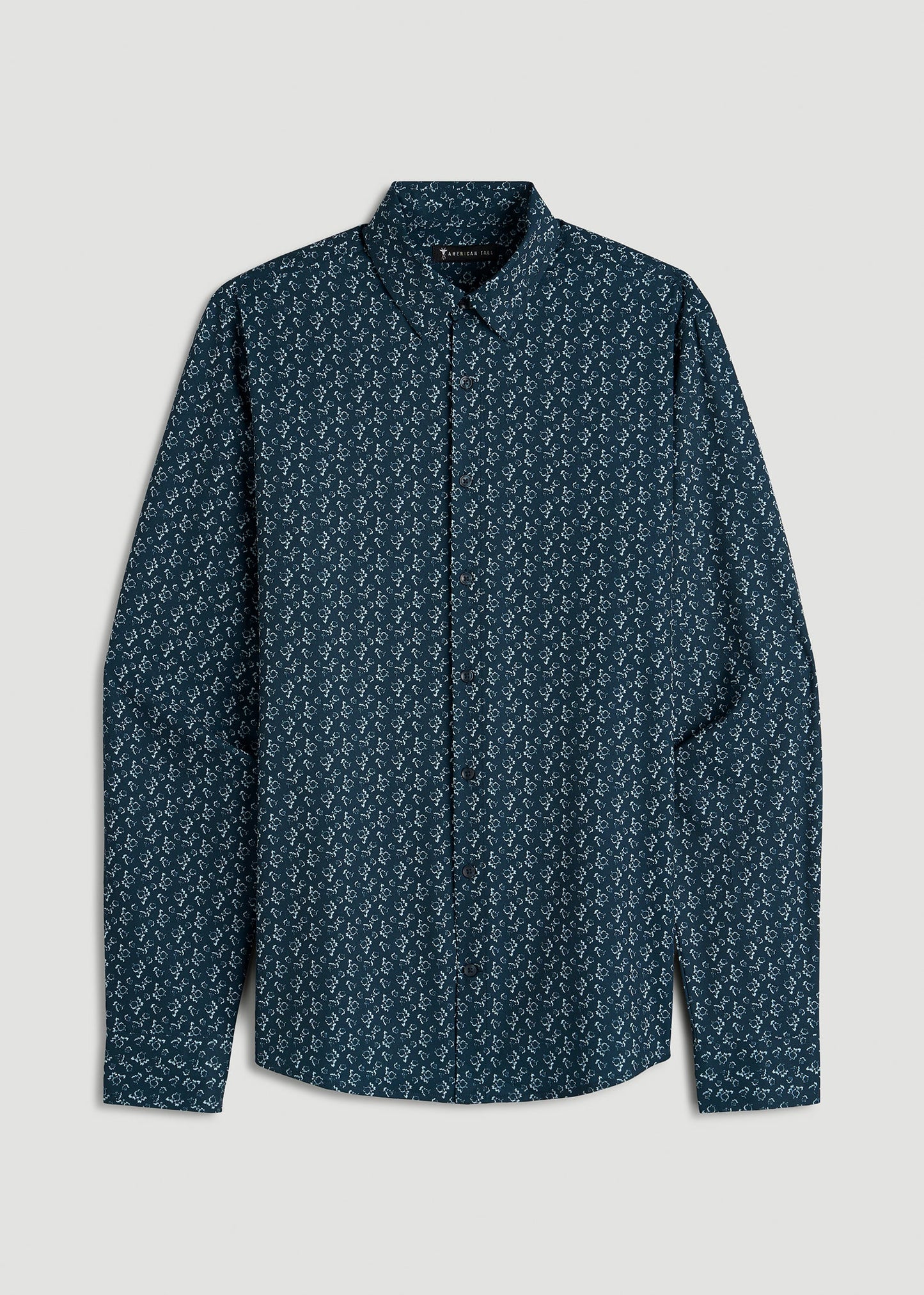 American Tall Men Traveler Stretch Dress Shirt for Tall Men in Royal Navy Floral