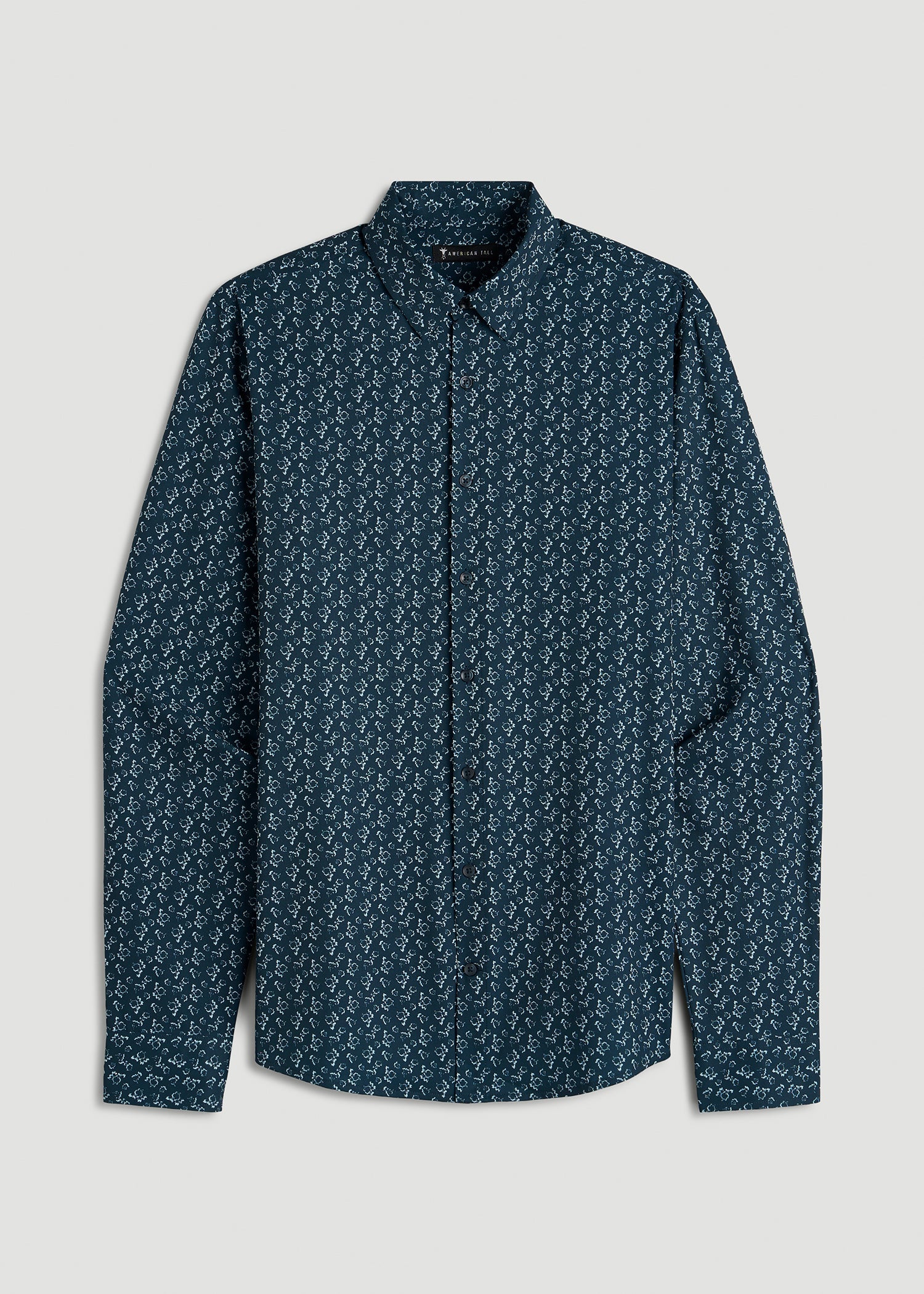 American Tall Men Traveler Stretch Dress Shirt for Tall Men in Royal Navy Floral