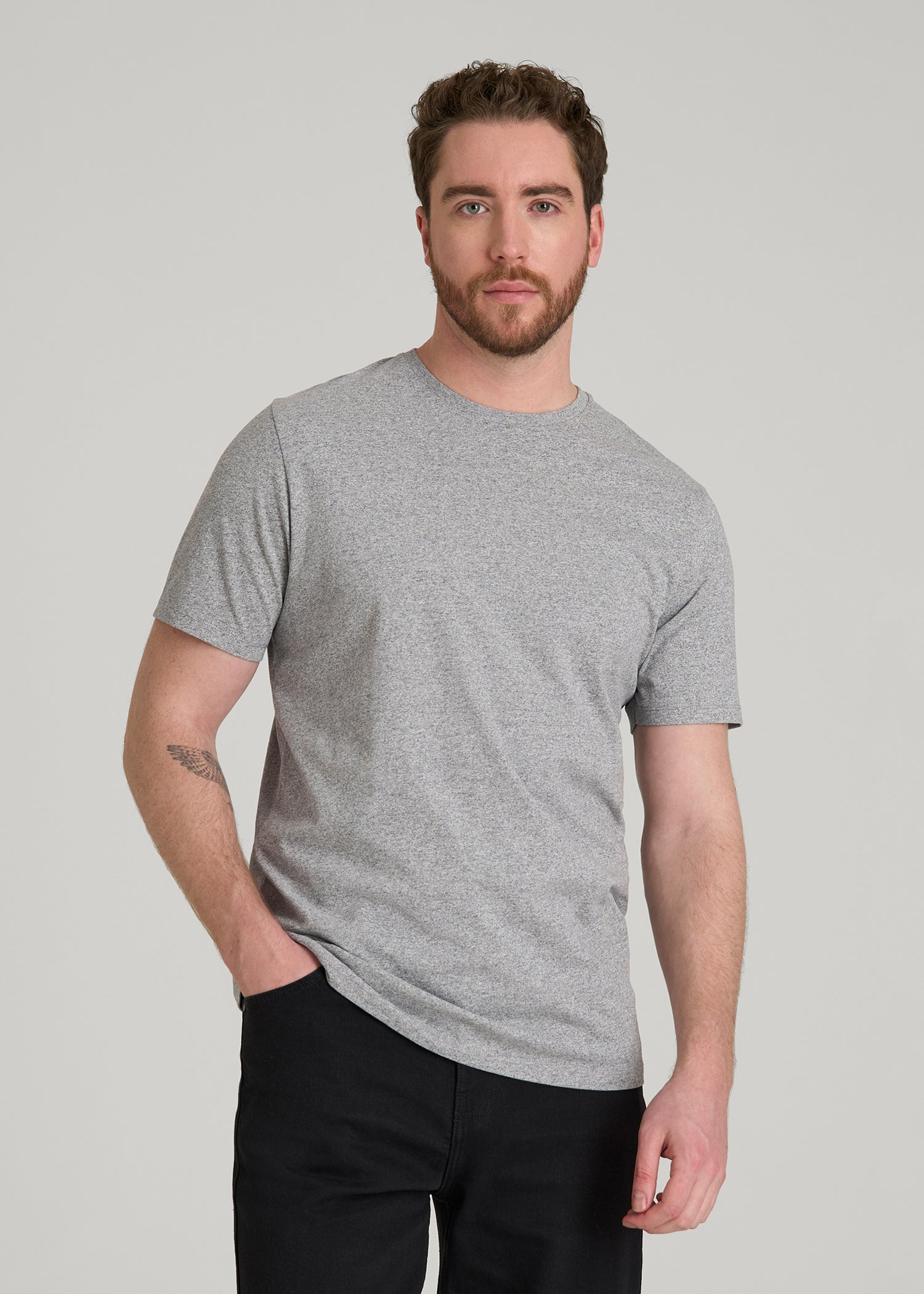 American Tall Men Core Cotton Crewneck Tee for Tall Men in Heathered Grey