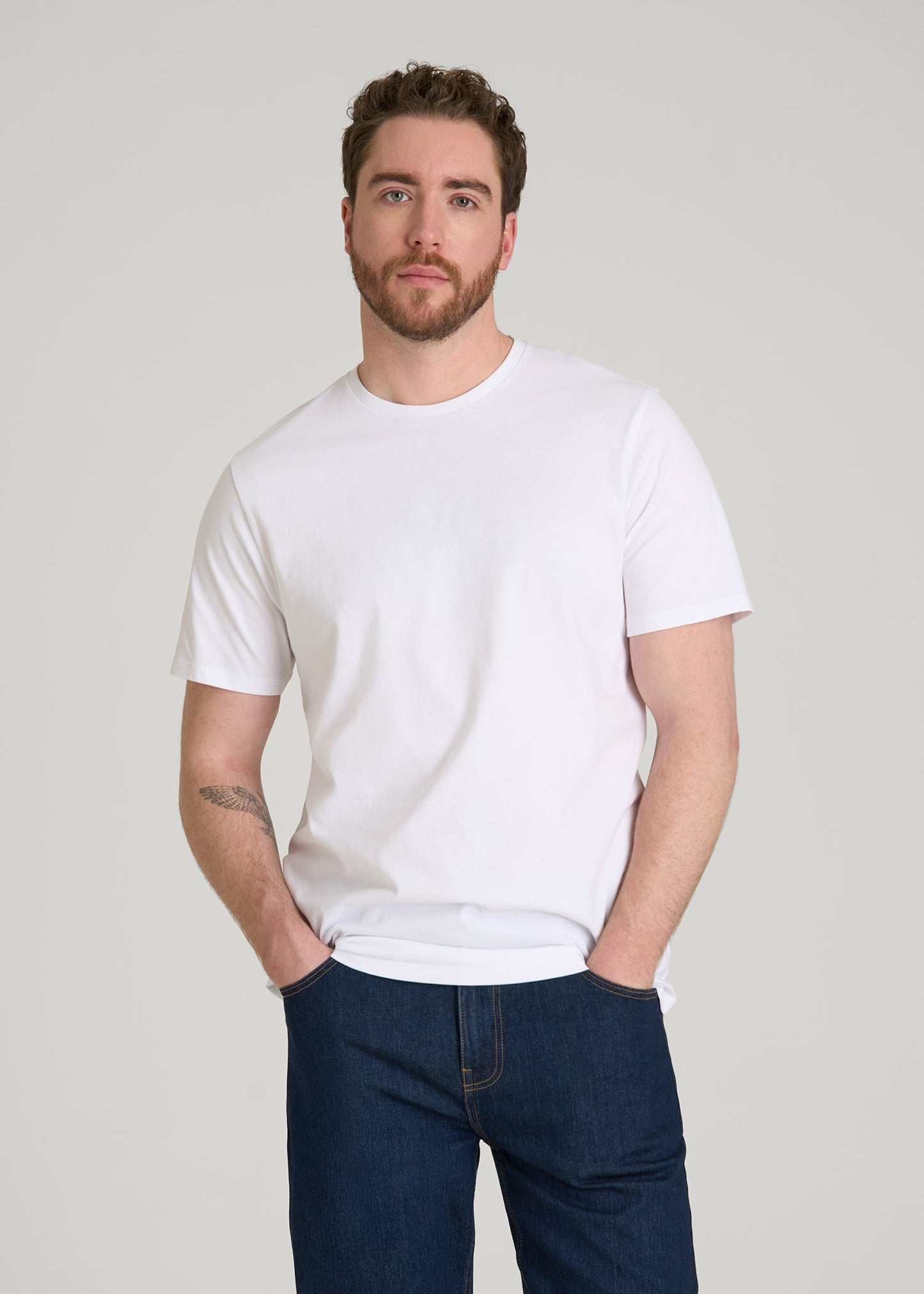 American Tall Men Core Cotton Crewneck Tee for Tall Men in White