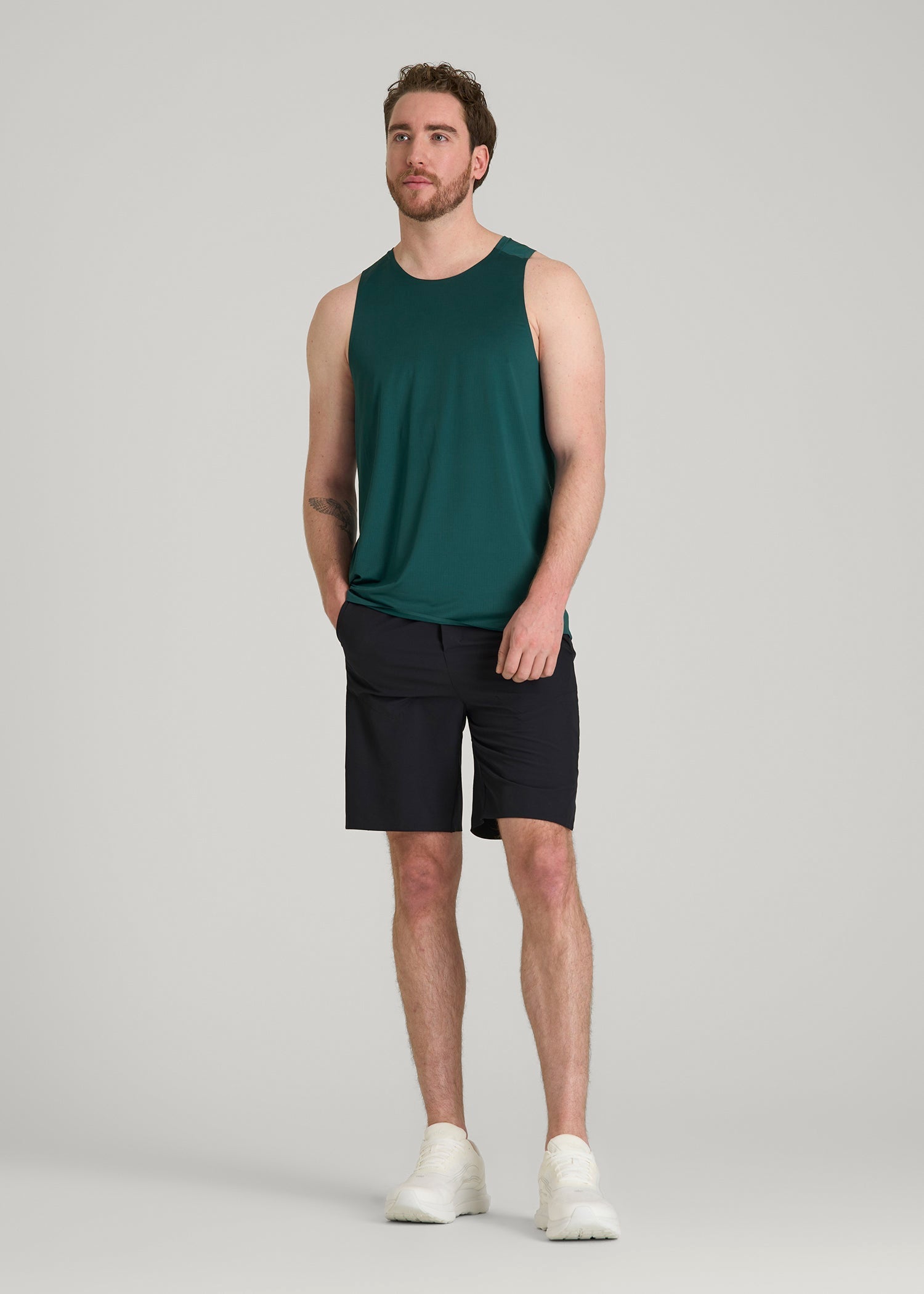 American Tall Men Perforated Training Singlet for Tall Men in Deep Teal