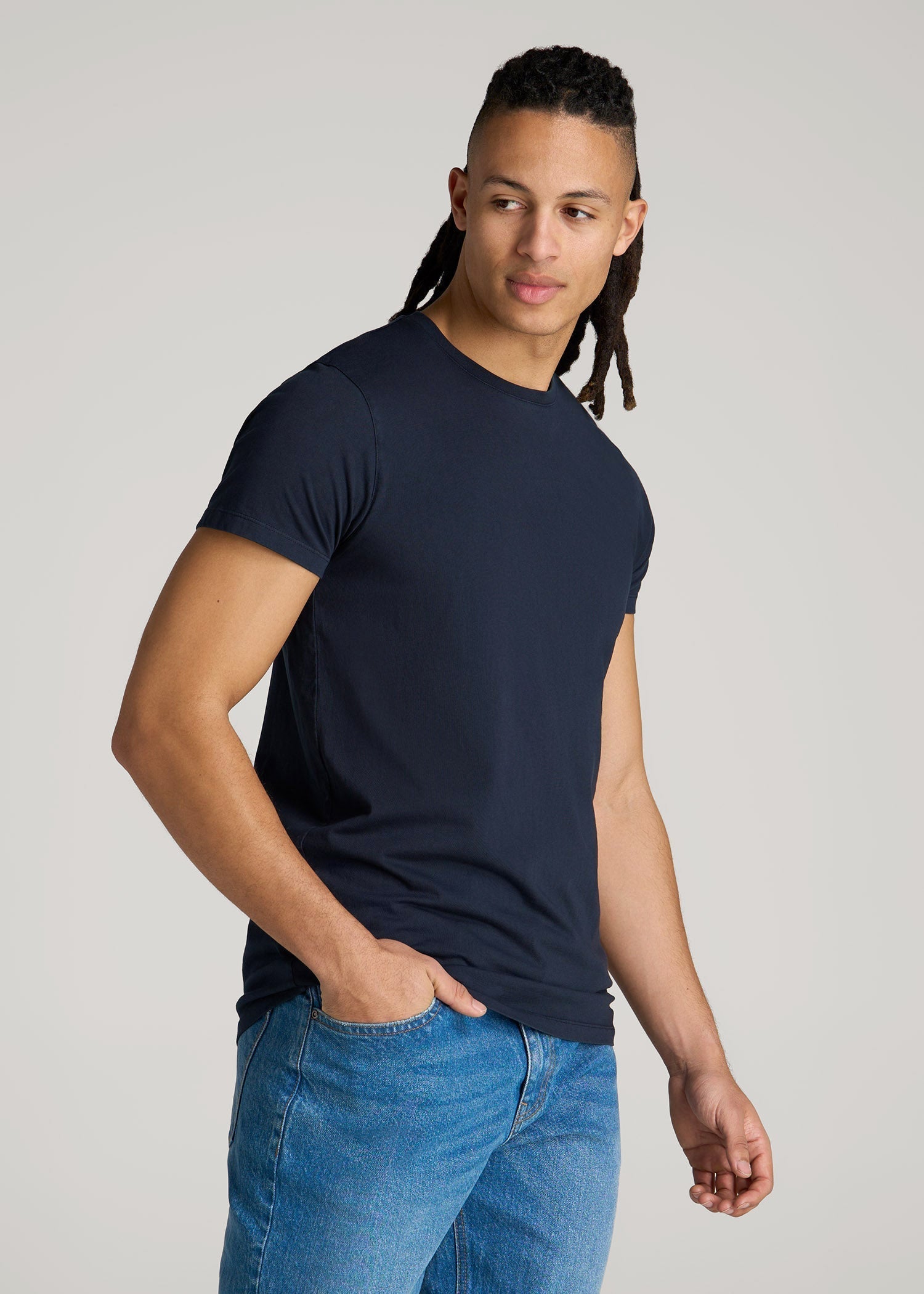 American Tall Men Modern Fit Garment Dyed Cotton T-Shirt for Tall Men in Evening Blue