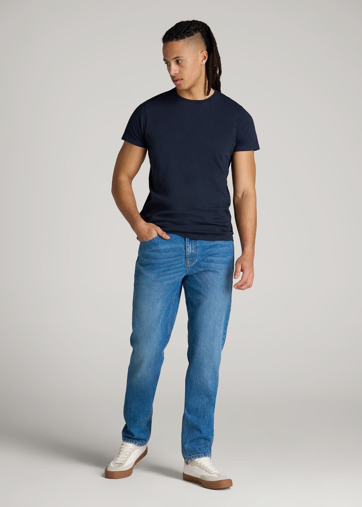 American Tall Men Modern Fit Garment Dyed Cotton T-Shirt for Tall Men in Evening Blue