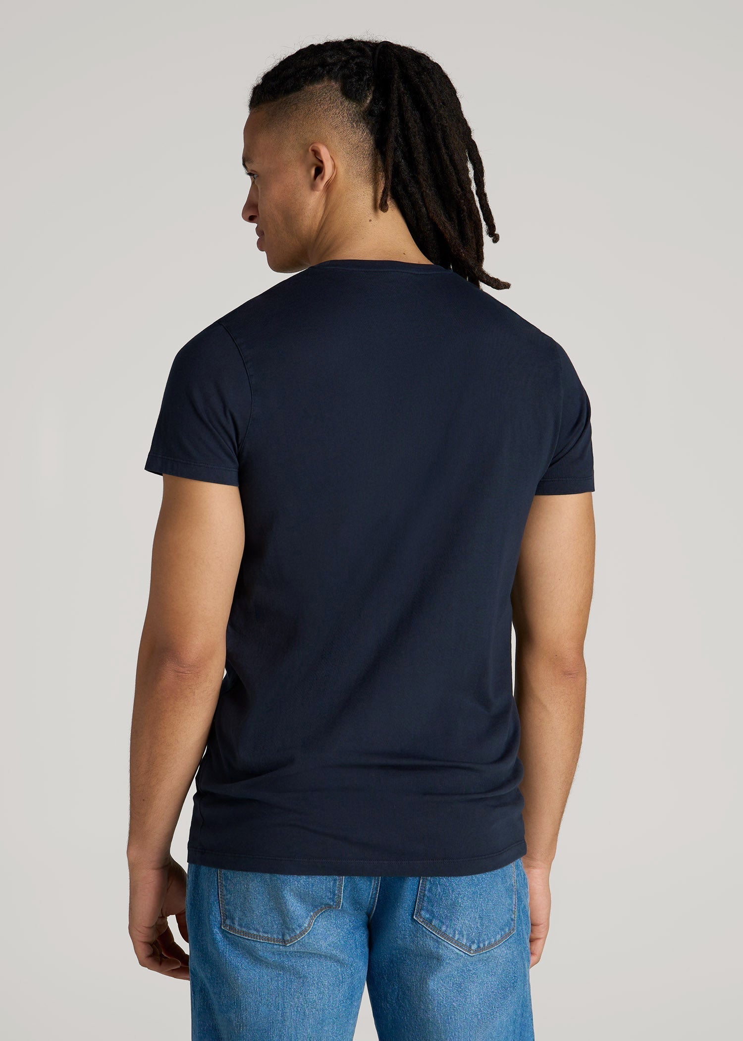 American Tall Men Modern Fit Garment Dyed Cotton T-Shirt for Tall Men in Evening Blue