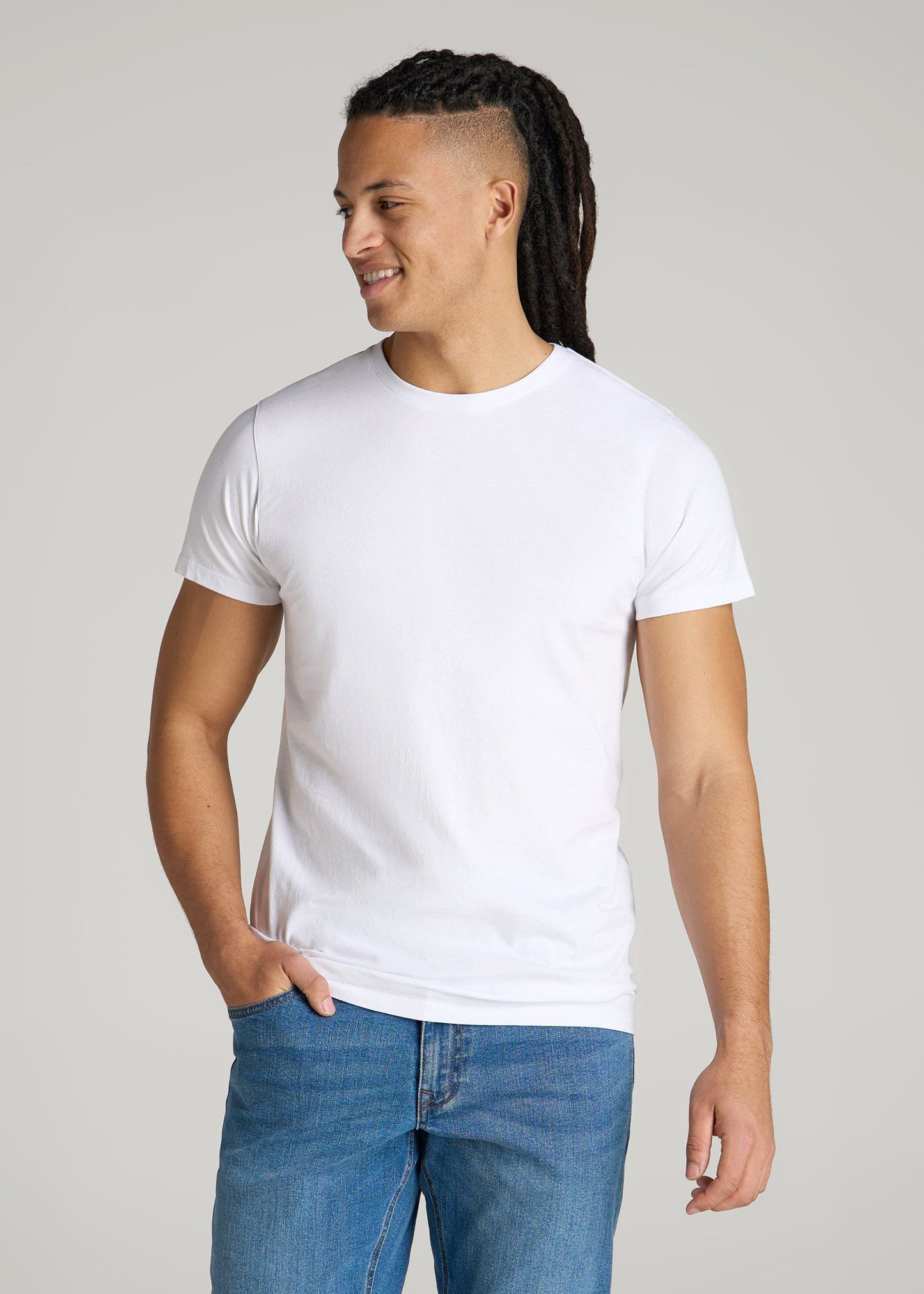 American Tall Men Modern Fit Garment Dyed Cotton T-Shirt for Tall Men in White