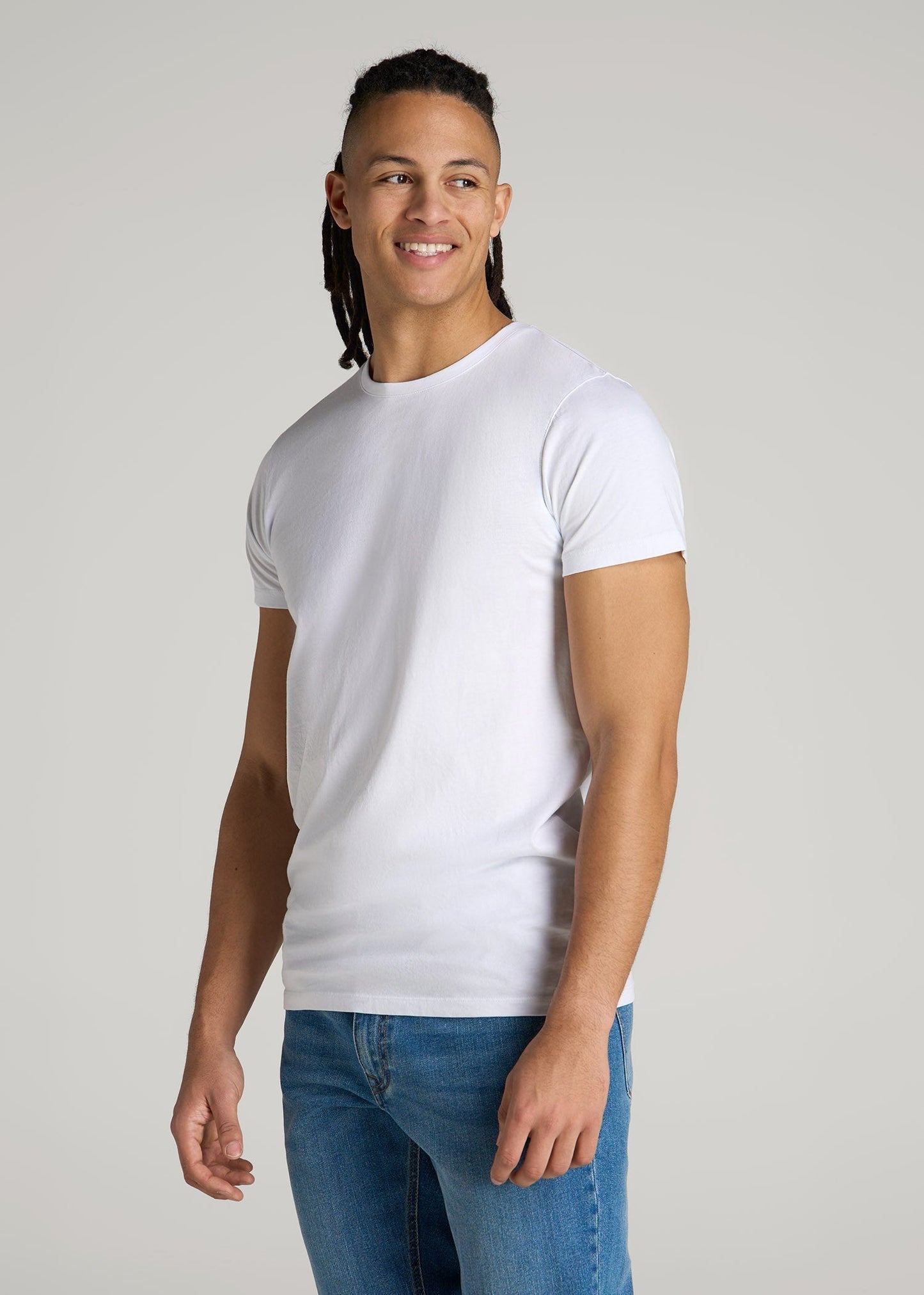 American Tall Men Modern Fit Garment Dyed Cotton T-Shirt for Tall Men in White