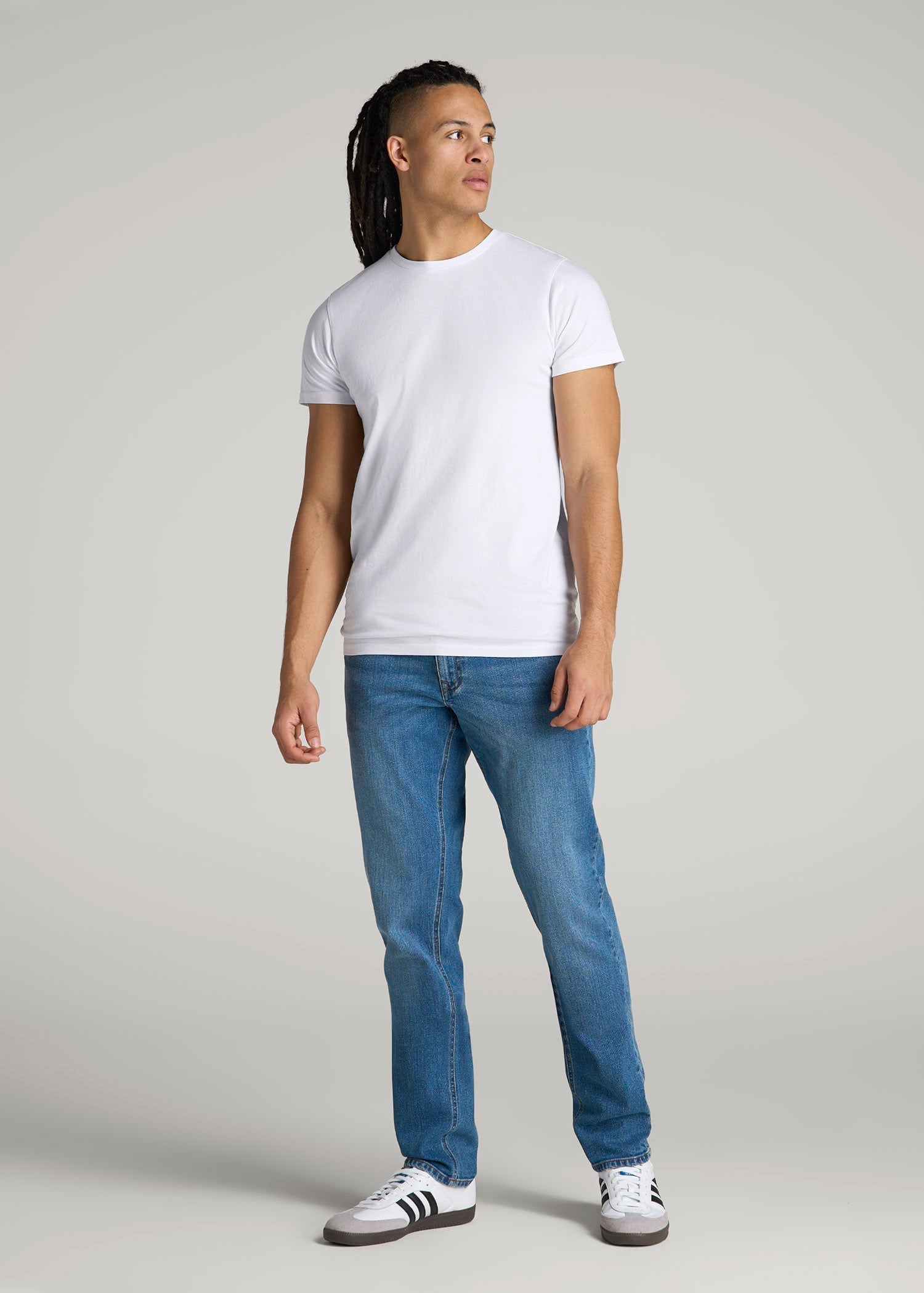 American Tall Men Modern Fit Garment Dyed Cotton T-Shirt for Tall Men in White