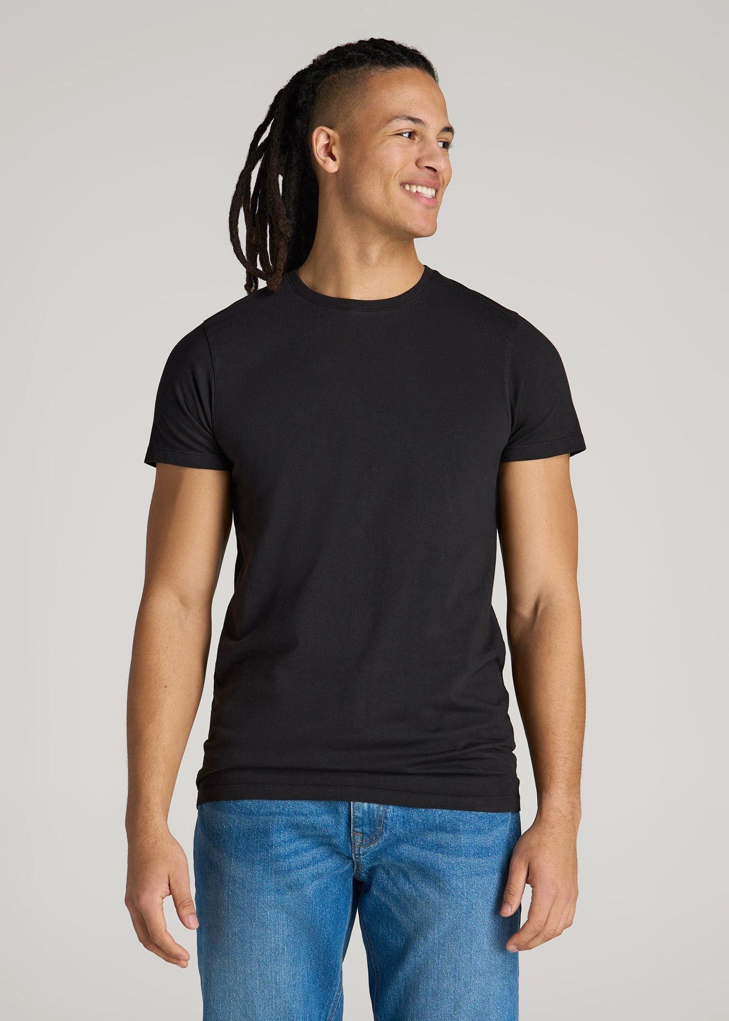 American Tall Men Modern Fit Garment Dyed Cotton T-Shirt for Tall Men in Black