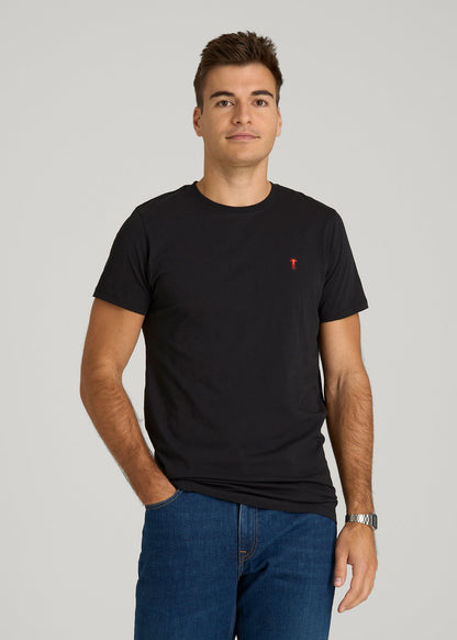 American Tall Men MODERN-FIT Embroidered Logo Crewneck T-Shirt for Tall Men in Black