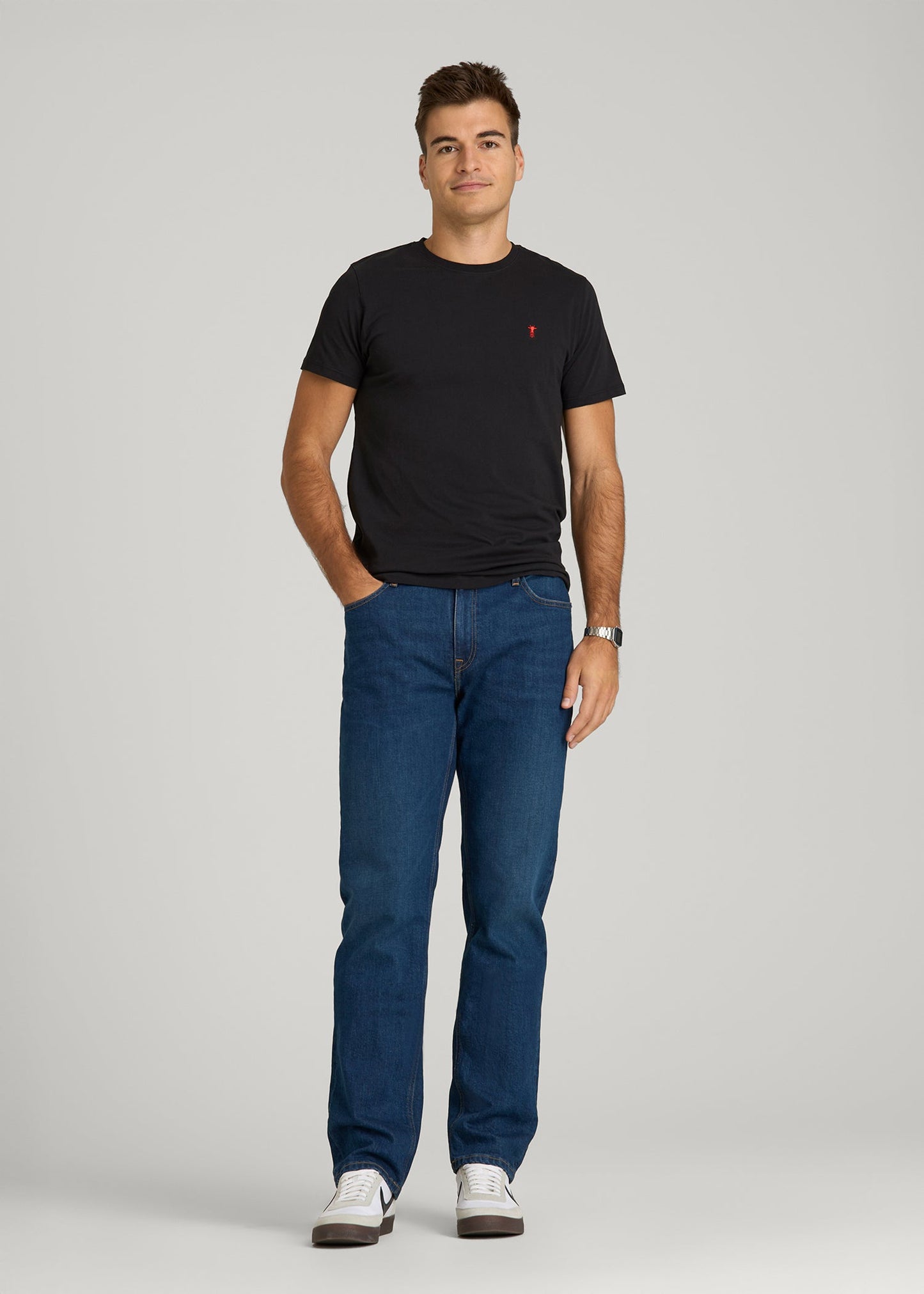 American Tall Men MODERN-FIT Embroidered Logo Crewneck T-Shirt for Tall Men in Black