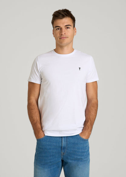 American Tall Men MODERN-FIT Embroidered Logo Crewneck T-Shirt for Tall Men in White