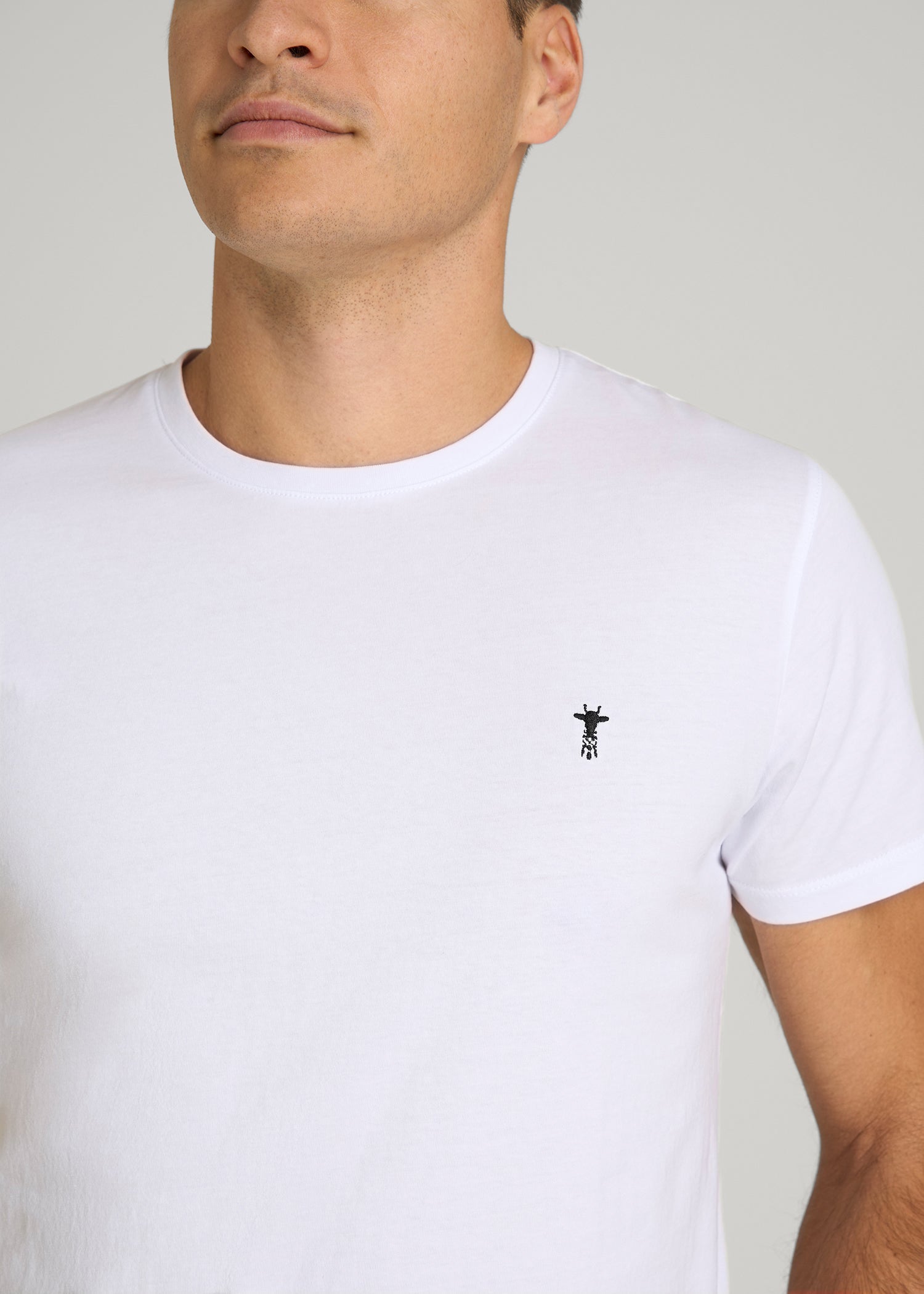American Tall Men MODERN-FIT Embroidered Logo Crewneck T-Shirt for Tall Men in White