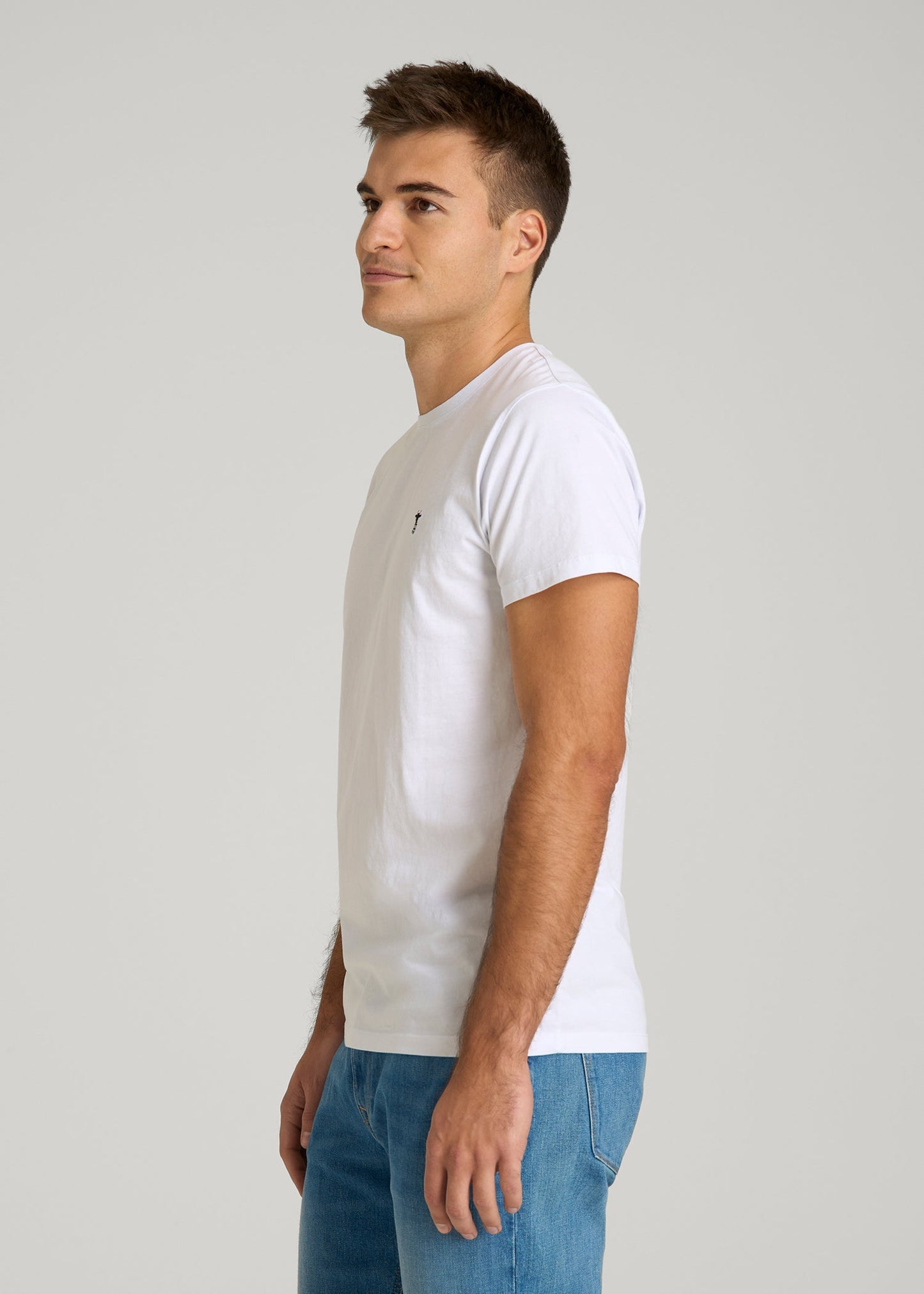 American Tall Men MODERN-FIT Embroidered Logo Crewneck T-Shirt for Tall Men in White
