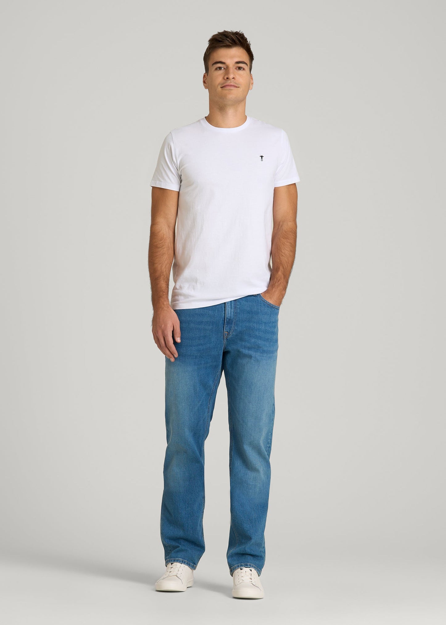 American Tall Men MODERN-FIT Embroidered Logo Crewneck T-Shirt for Tall Men in White