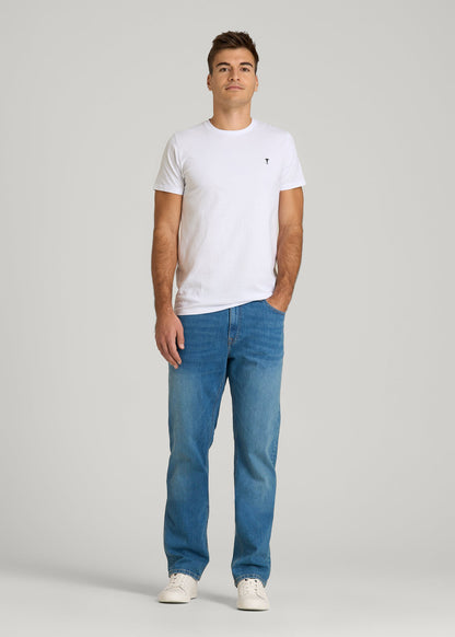 American Tall Men MODERN-FIT Embroidered Logo Crewneck T-Shirt for Tall Men in White