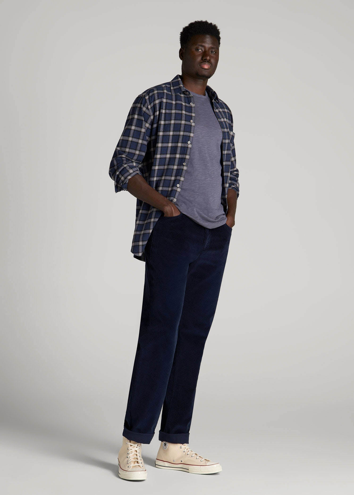 American Tall Men REGULAR-FIT Slub Tee for Tall Men in Grey Blue