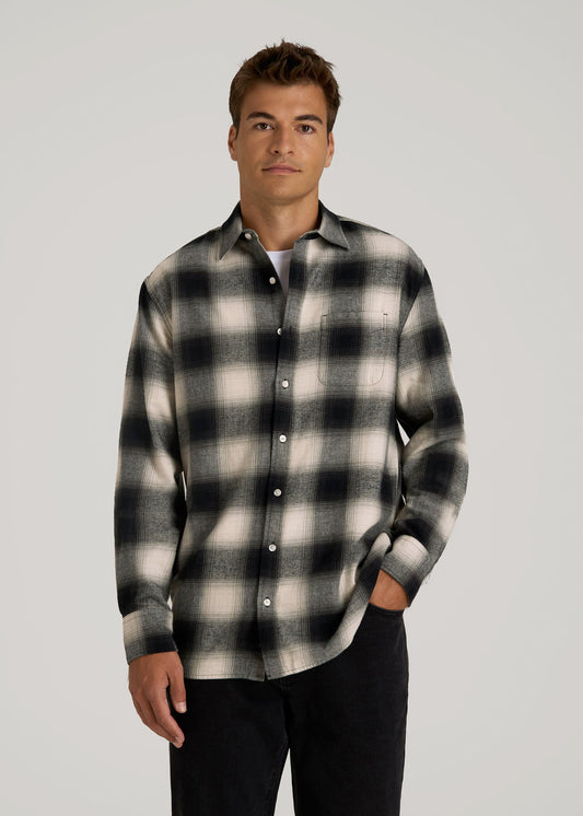 American Tall Men Nelson Flannel Shirt for Tall Men in Beige Blur Plaid