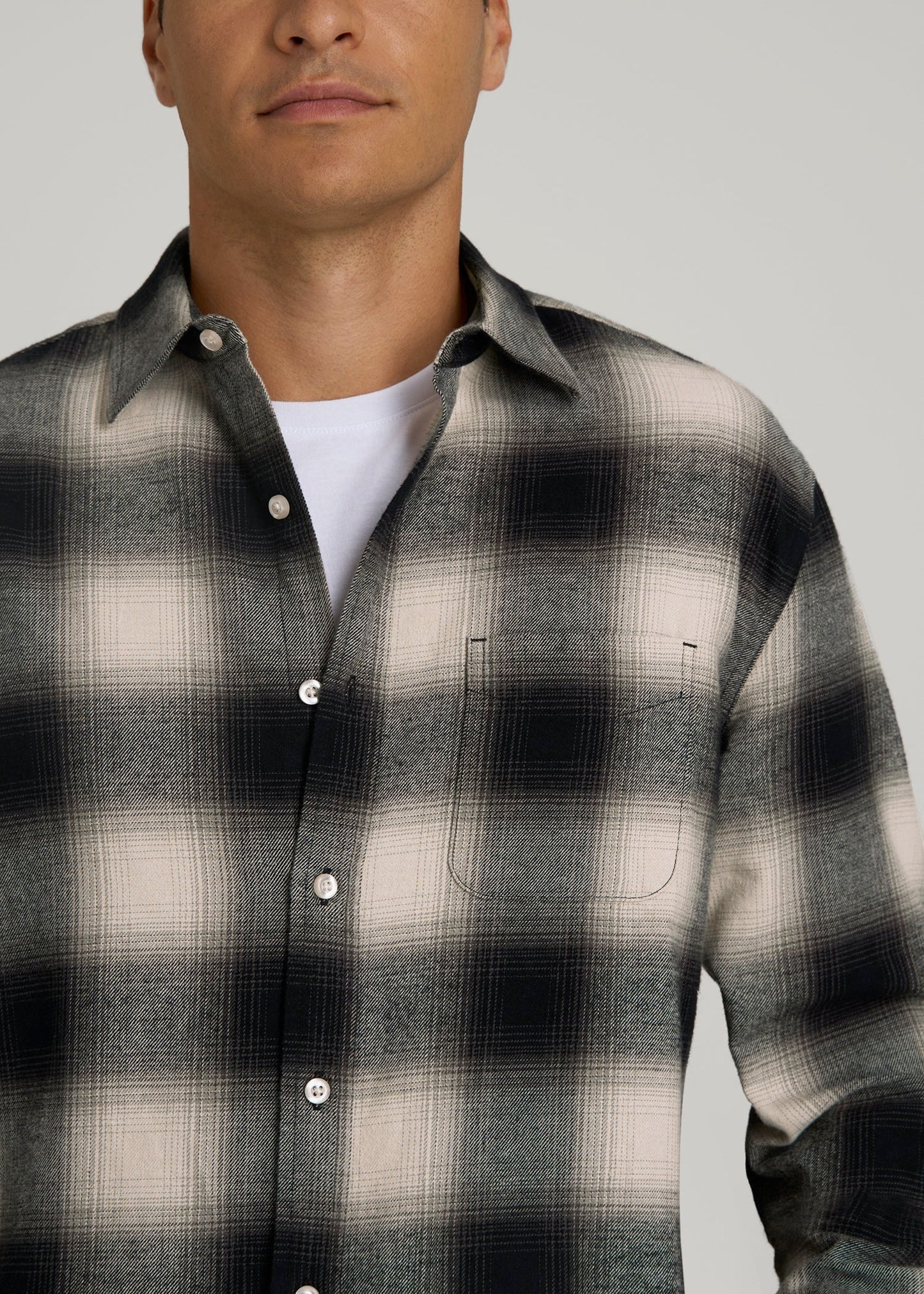 American Tall Men Nelson Flannel Shirt for Tall Men in Beige Blur Plaid