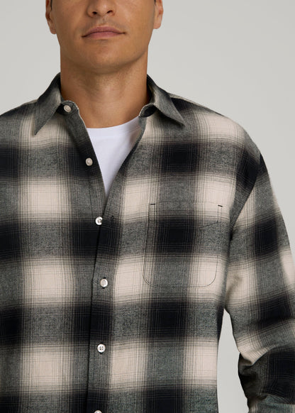 American Tall Men Nelson Flannel Shirt for Tall Men in Beige Blur Plaid
