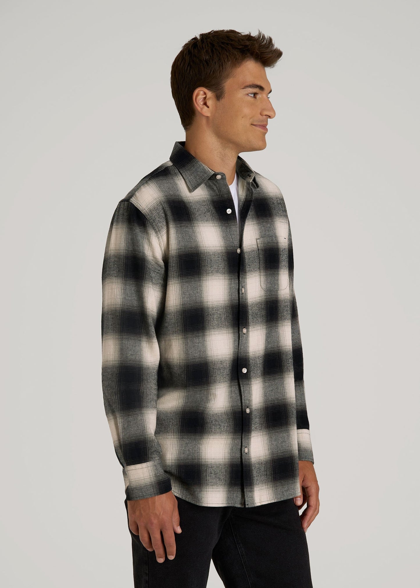 American Tall Men Nelson Flannel Shirt for Tall Men in Beige Blur Plaid