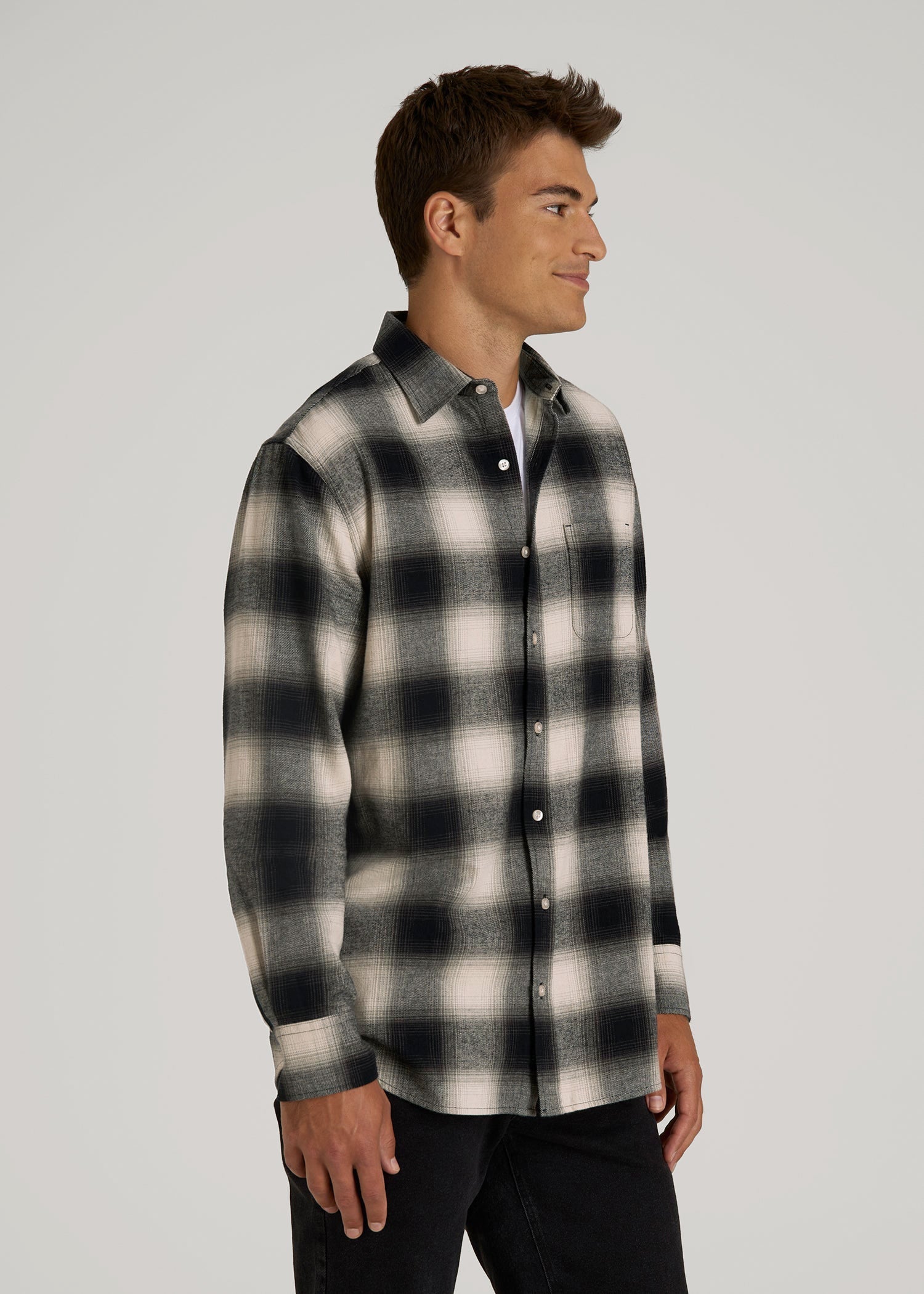 American Tall Men Nelson Flannel Shirt for Tall Men in Beige Blur Plaid