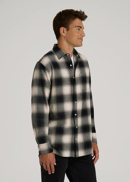 American Tall Men Nelson Flannel Shirt for Tall Men in Beige Blur Plaid