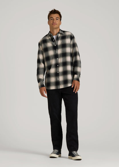 American Tall Men Nelson Flannel Shirt for Tall Men in Beige Blur Plaid