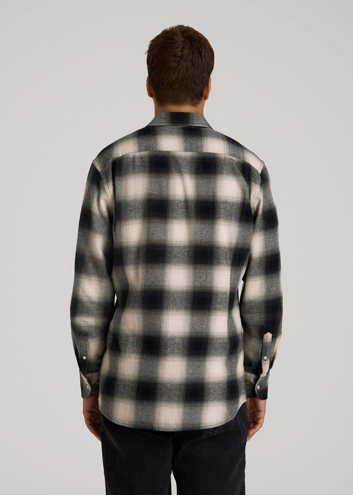 American Tall Men Nelson Flannel Shirt for Tall Men in Beige Blur Plaid