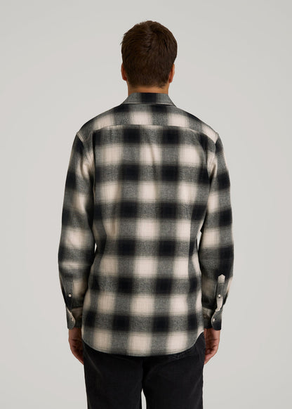 American Tall Men Nelson Flannel Shirt for Tall Men in Beige Blur Plaid