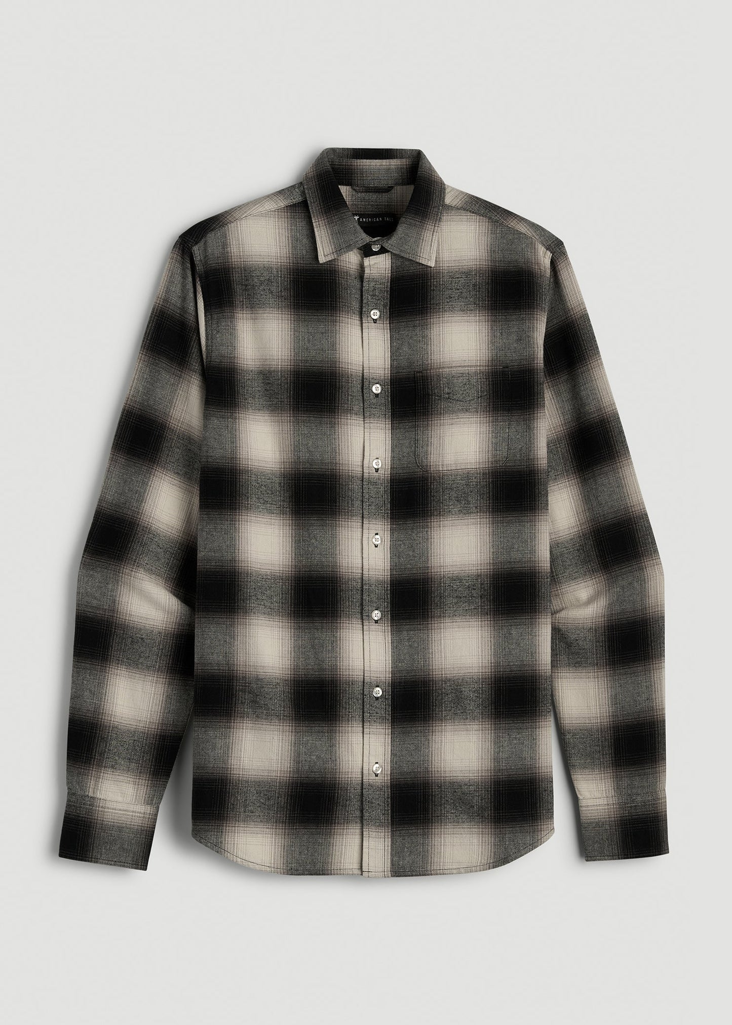 American Tall Men Nelson Flannel Shirt for Tall Men in Beige Blur Plaid