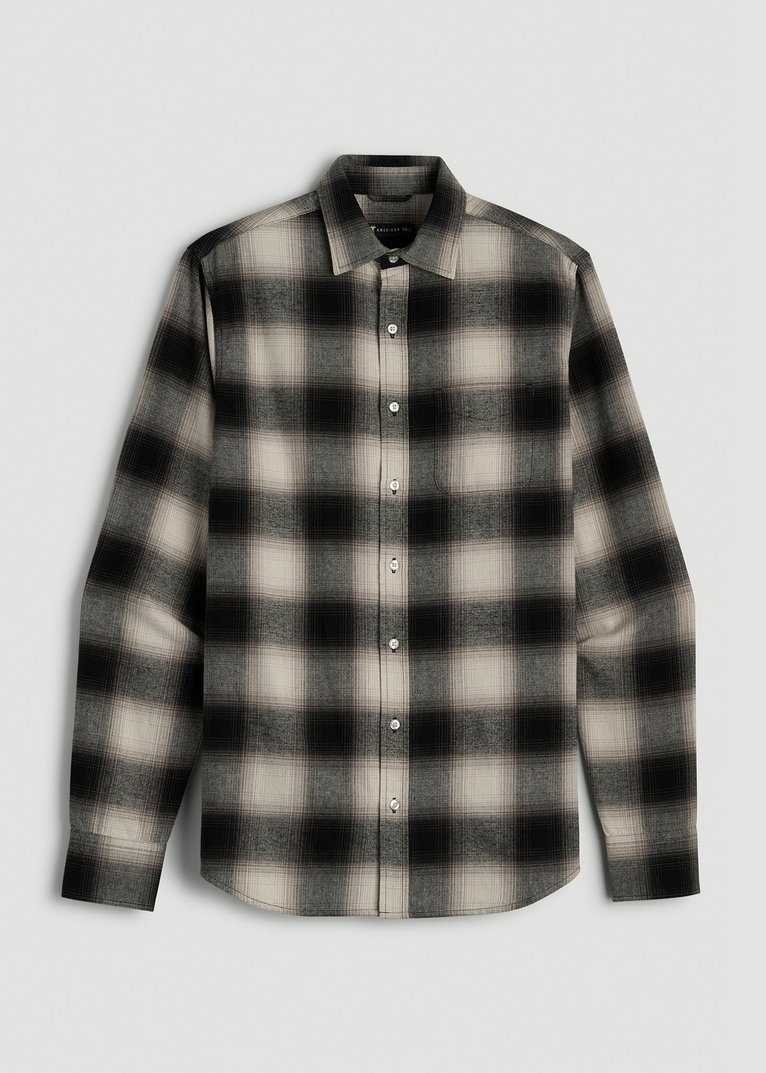 American Tall Men Nelson Flannel Shirt for Tall Men in Beige Blur Plaid