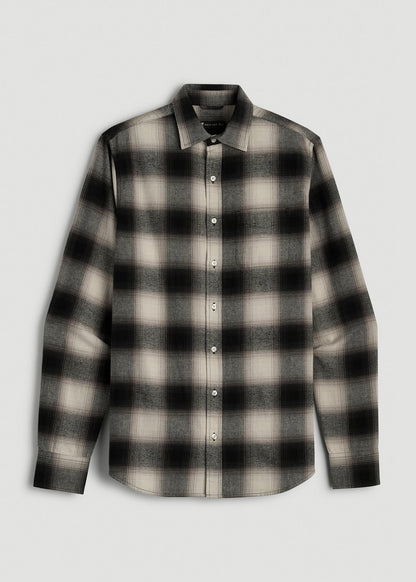 American Tall Men Nelson Flannel Shirt for Tall Men in Beige Blur Plaid