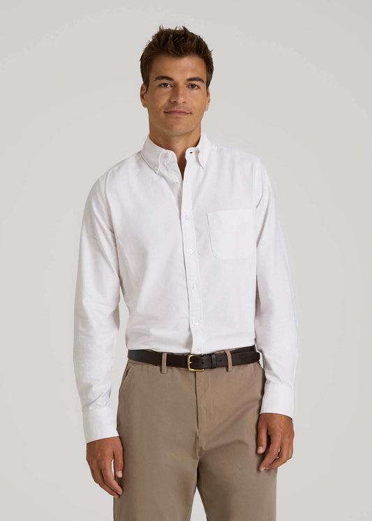 American Tall Men Oxford Cloth Button Down Shirt for Tall Men in Optic White