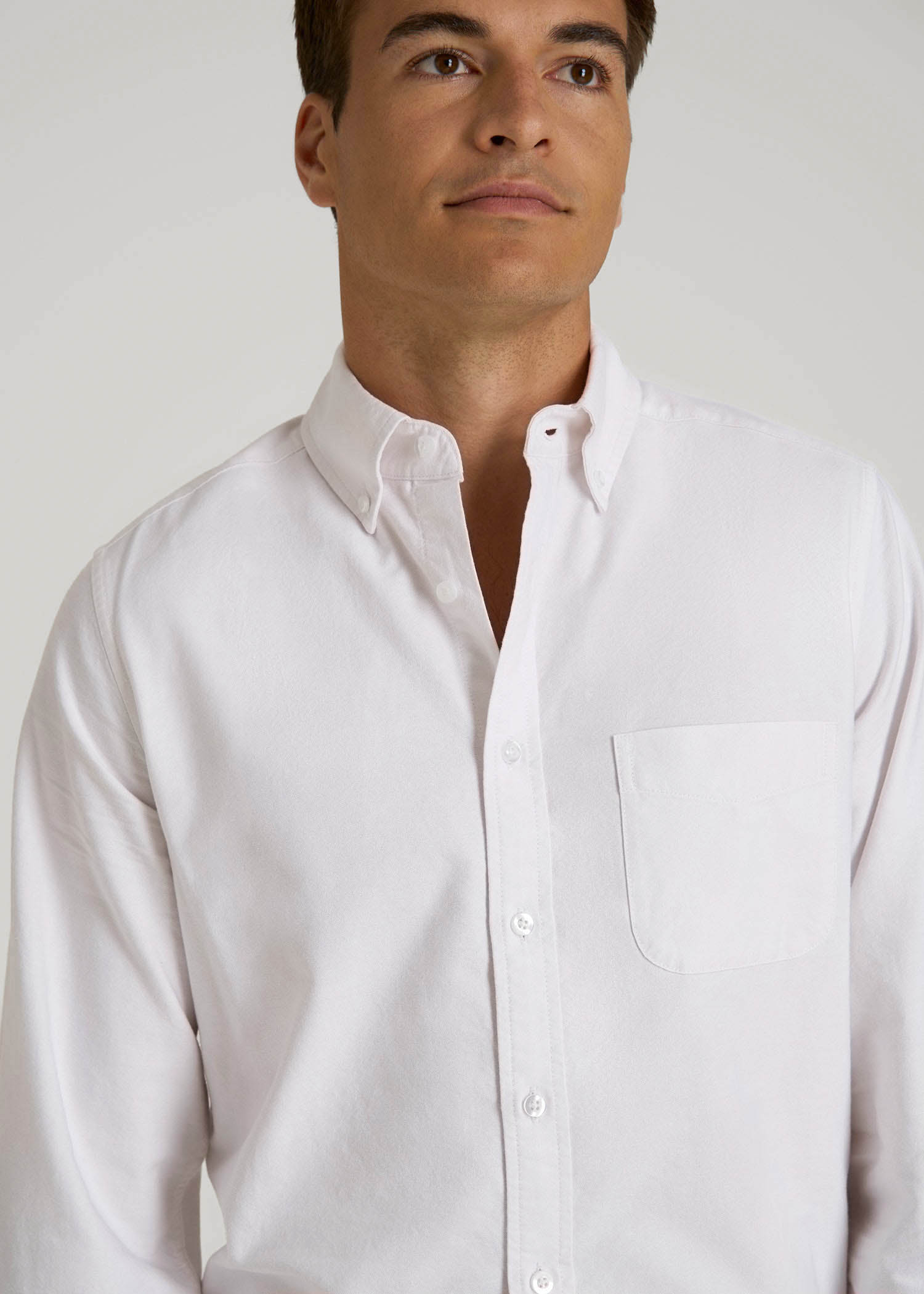 American Tall Men Oxford Cloth Button Down Shirt for Tall Men in Optic White