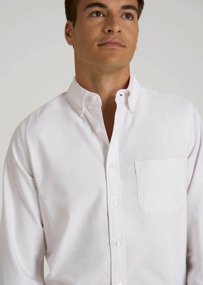 American Tall Men Oxford Cloth Button Down Shirt for Tall Men in Optic White