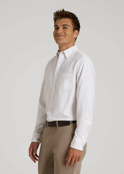 American Tall Men Oxford Cloth Button Down Shirt for Tall Men in Optic White