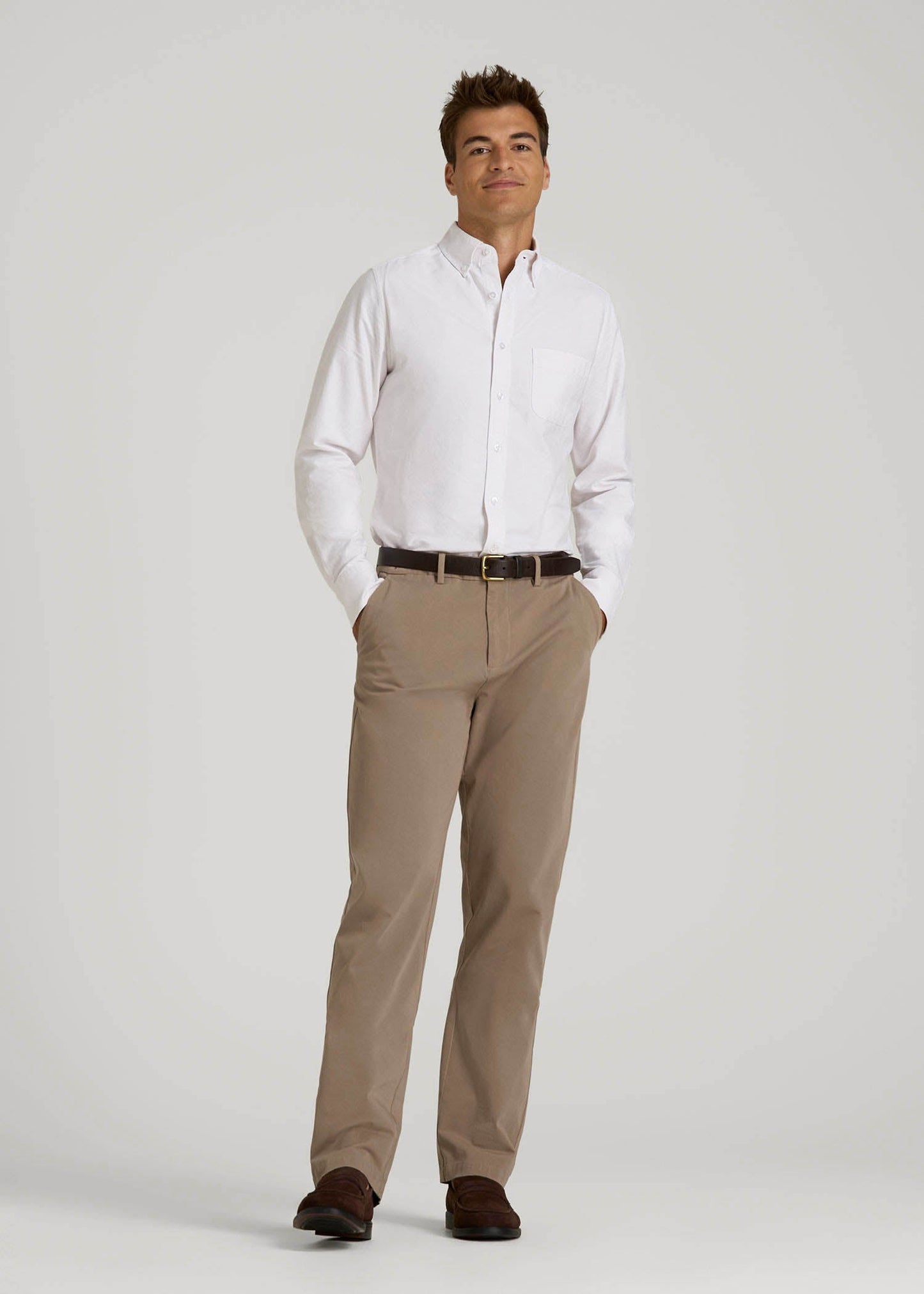 American Tall Men Oxford Cloth Button Down Shirt for Tall Men in Optic White