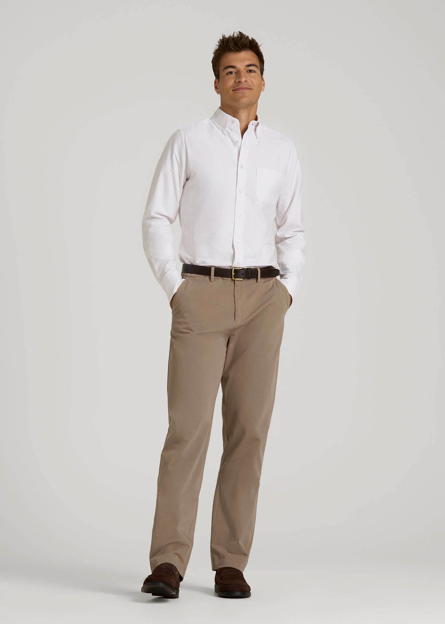 American Tall Men Oxford Cloth Button Down Shirt for Tall Men in Optic White