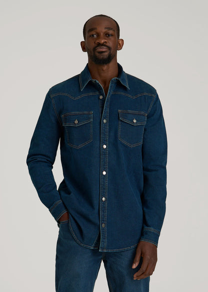 American Tall Men Western Denim Shirt for Tall Men in Indigo Dusk