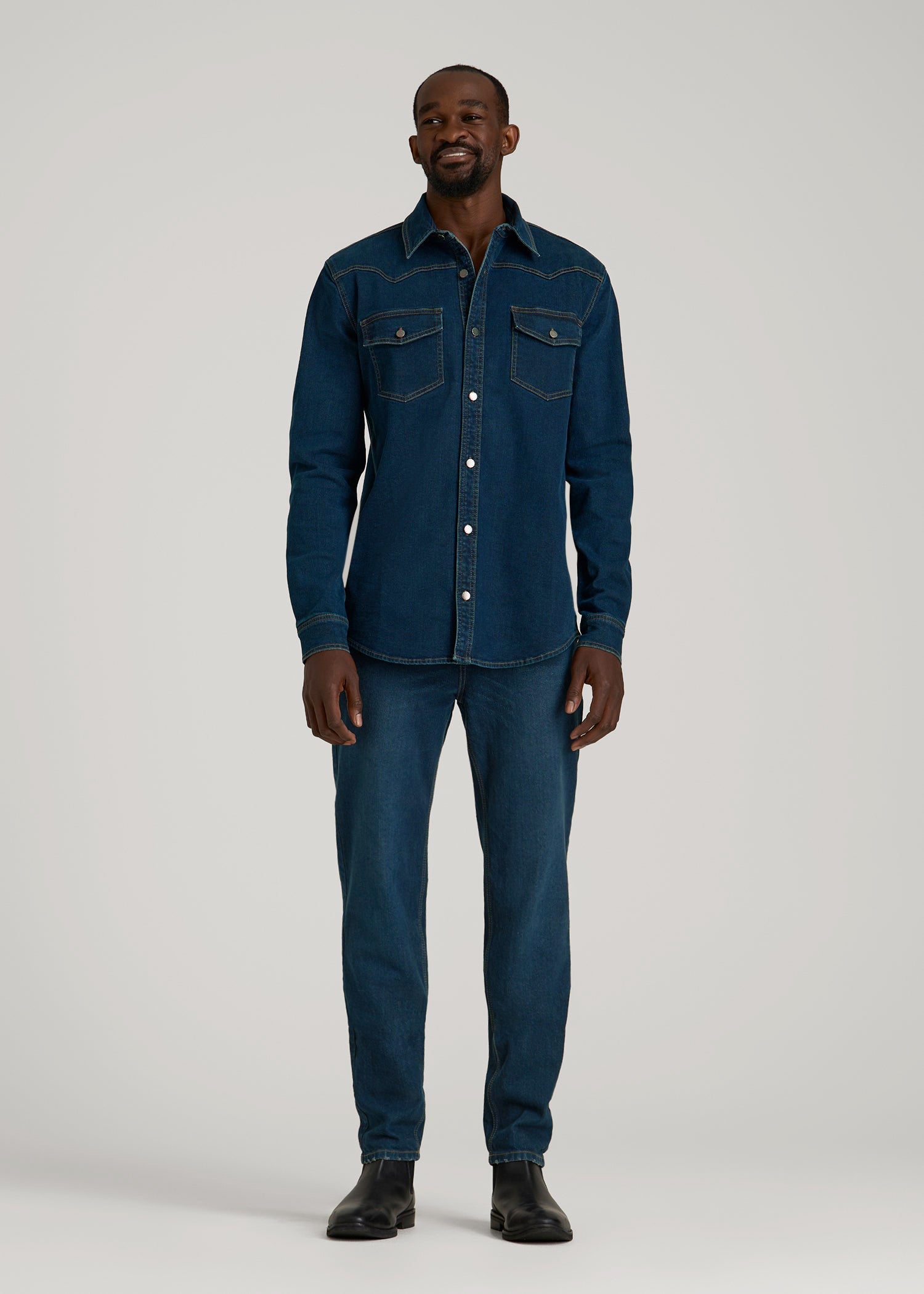 American Tall Men Western Denim Shirt for Tall Men in Indigo Dusk