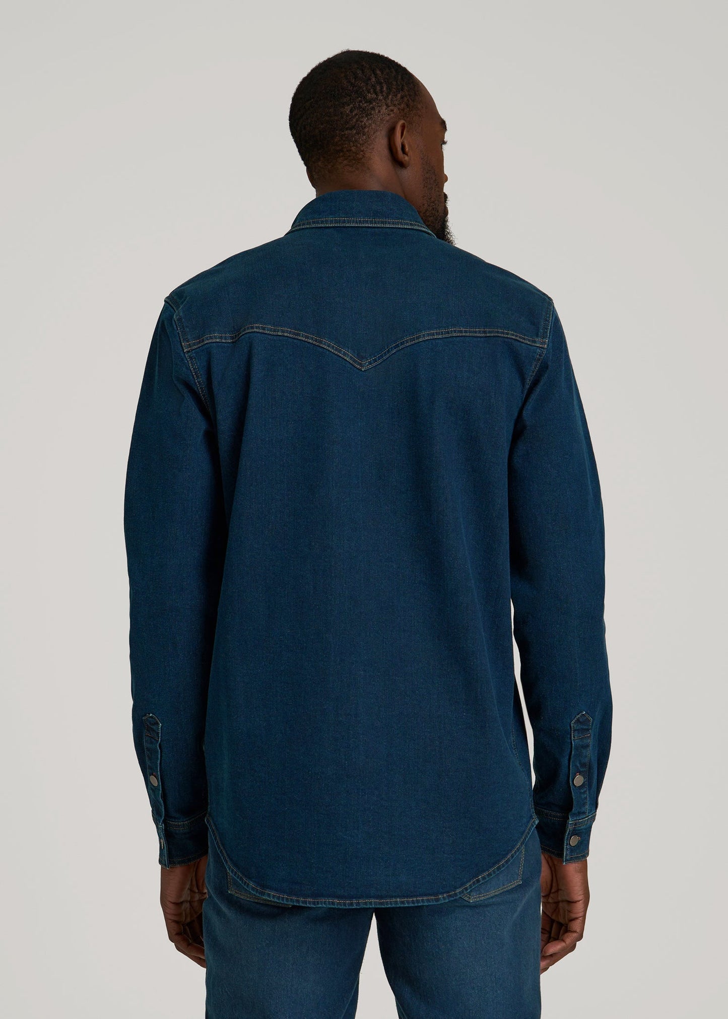 American Tall Men Western Denim Shirt for Tall Men in Indigo Dusk