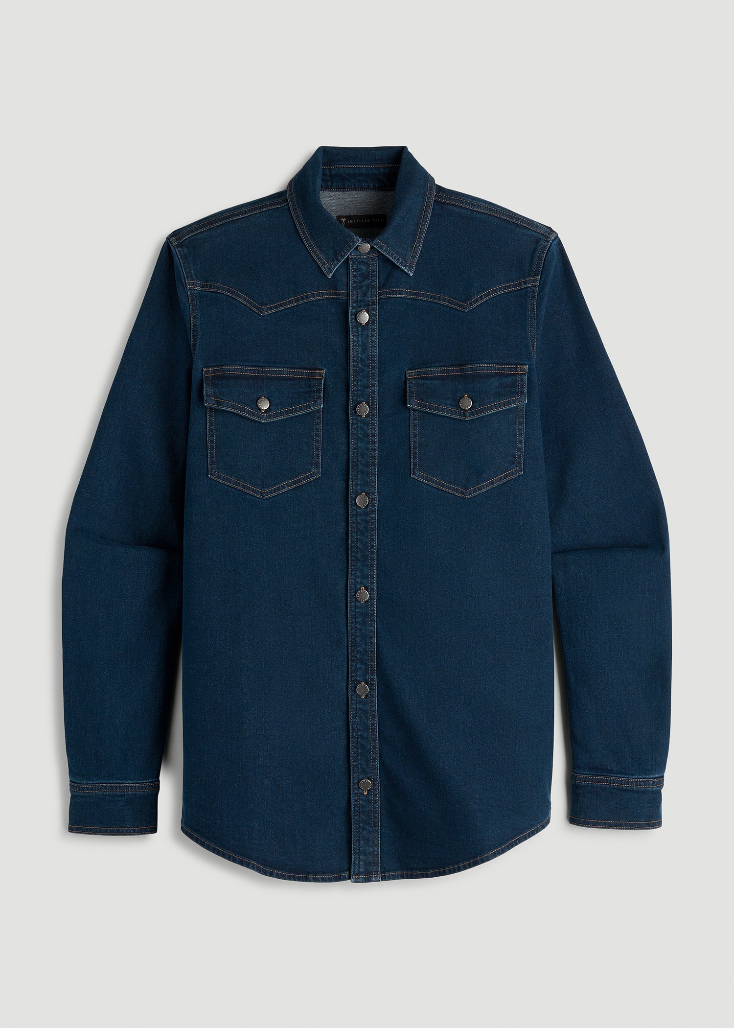American Tall Men Western Denim Shirt for Tall Men in Indigo Dusk