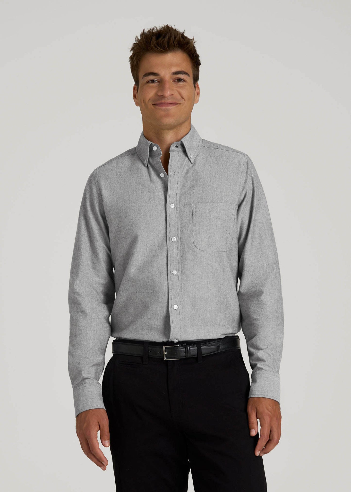 American Tall Men Oxford Cloth Button Down Shirt for Tall Men in Formal Grey