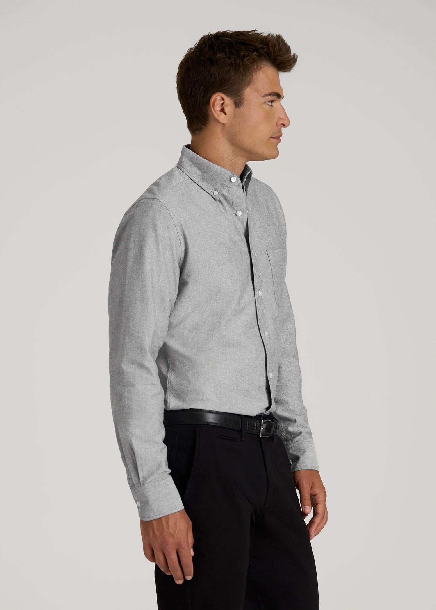 American Tall Men Oxford Cloth Button Down Shirt for Tall Men in Formal Grey