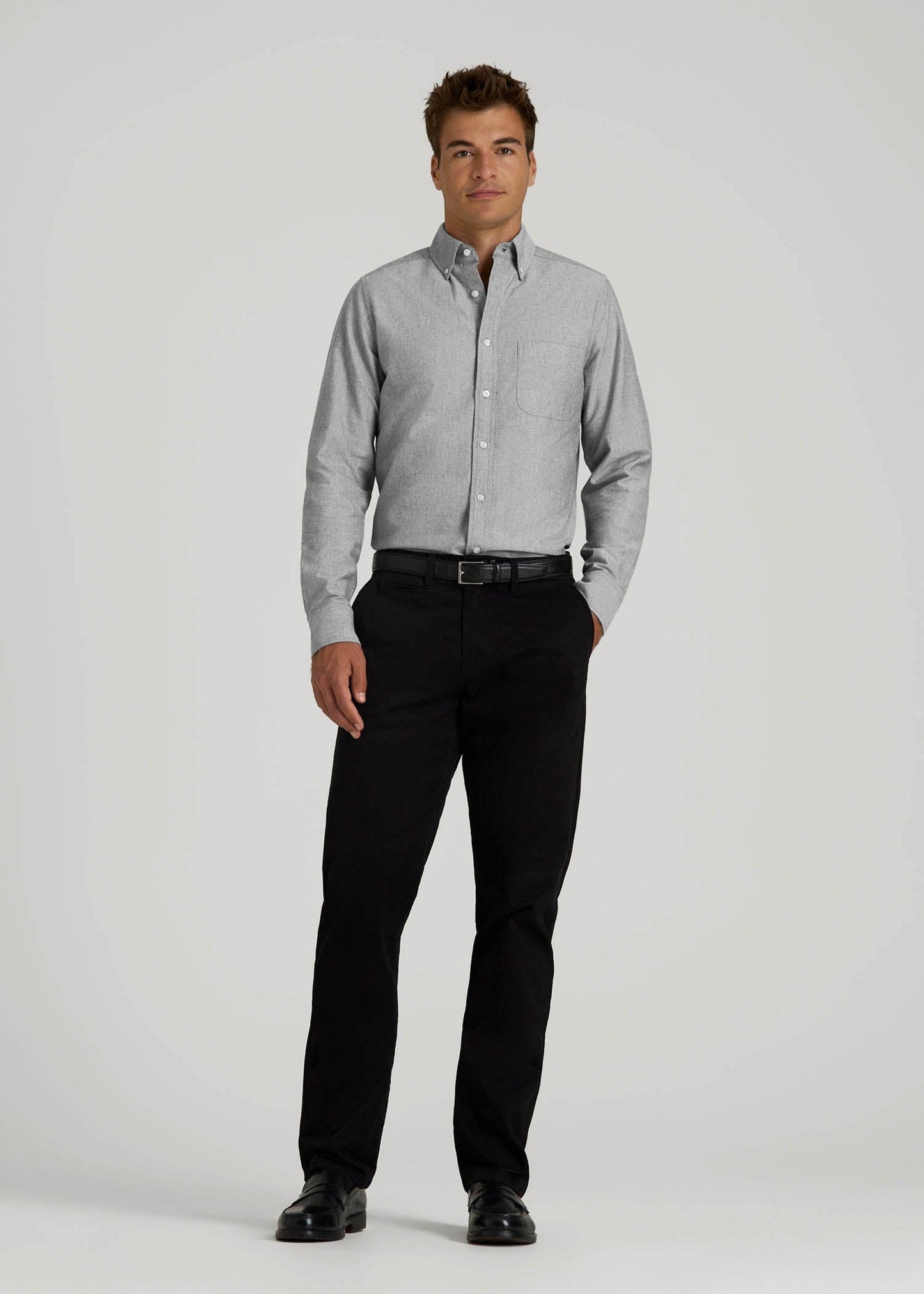 American Tall Men Oxford Cloth Button Down Shirt for Tall Men in Formal Grey