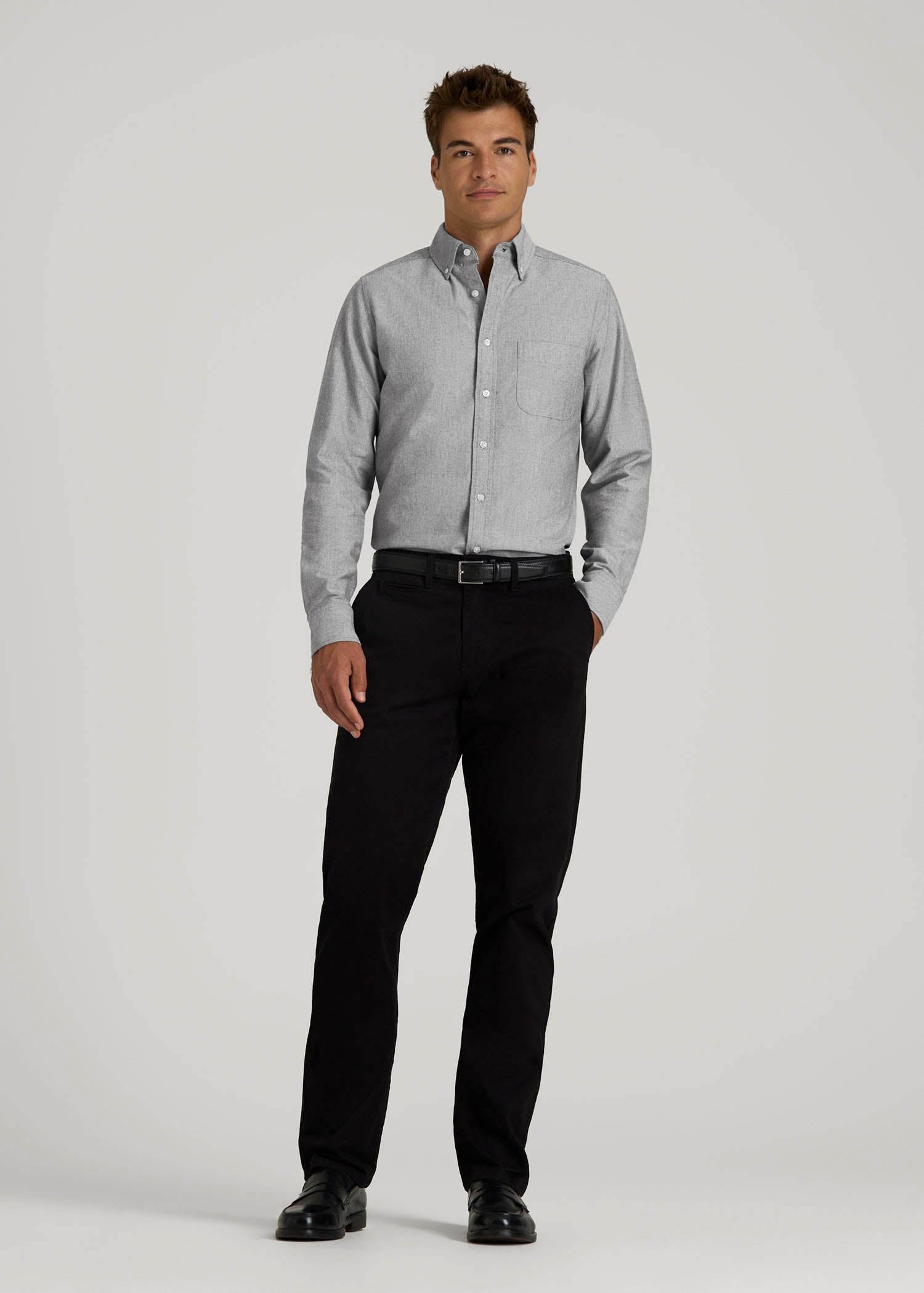 American Tall Men Oxford Cloth Button Down Shirt for Tall Men in Formal Grey