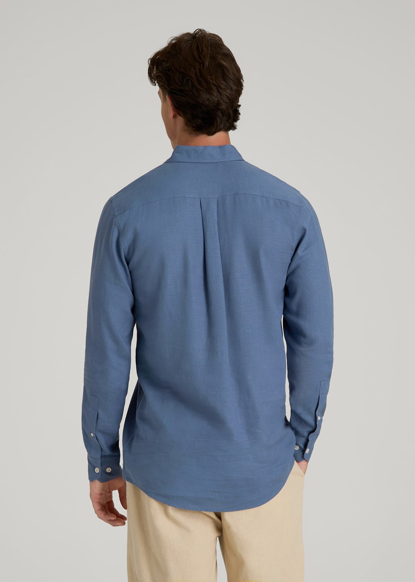 American Tall Men Linen Popover Shirt for Tall Men in Deep Cobalt
