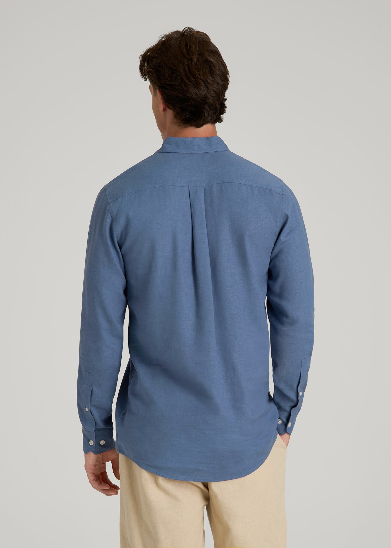 American Tall Men Linen Popover Shirt for Tall Men in Deep Cobalt