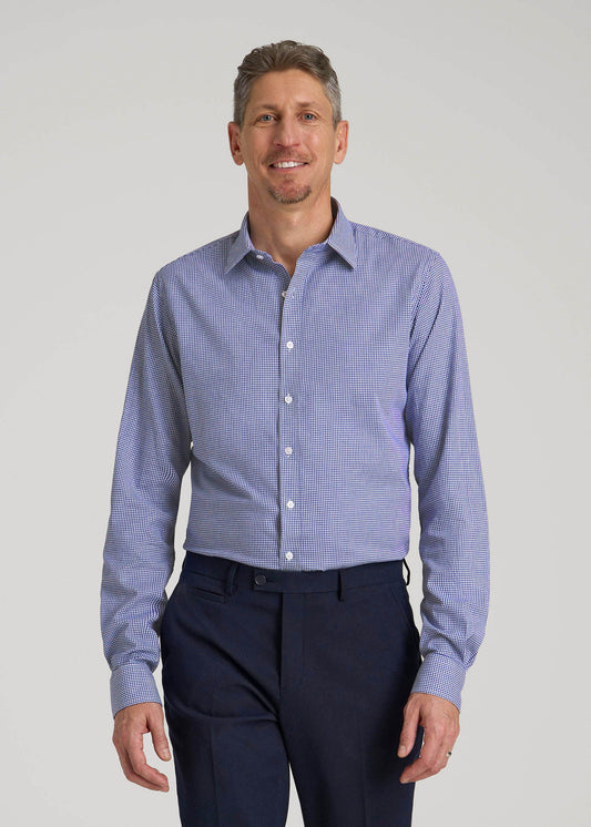 American Tall Men Oskar Easy Care Dress Shirt for Tall Men in Cobalt Mini Check