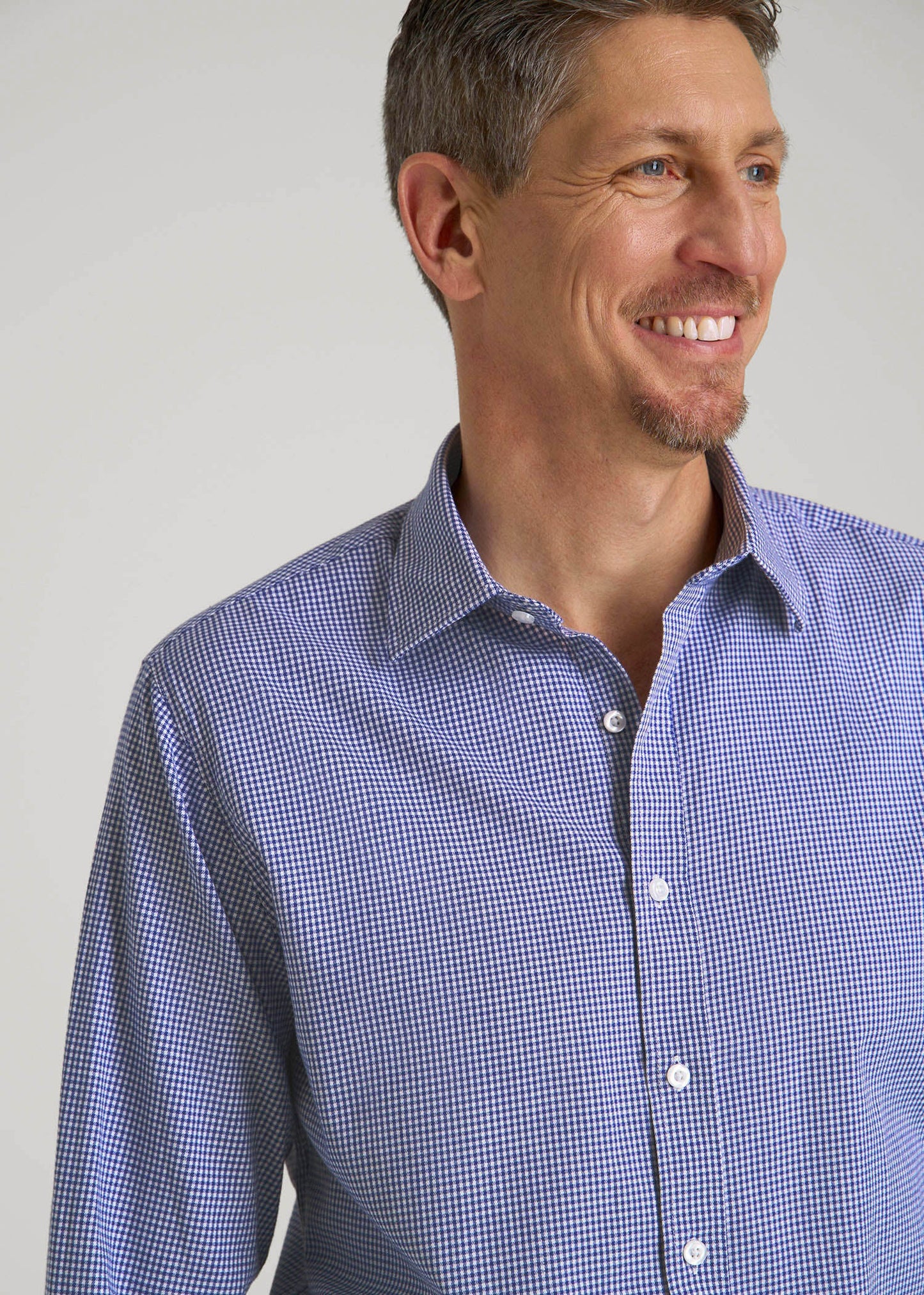 American Tall Men Oskar Easy Care Dress Shirt for Tall Men in Cobalt Mini Check